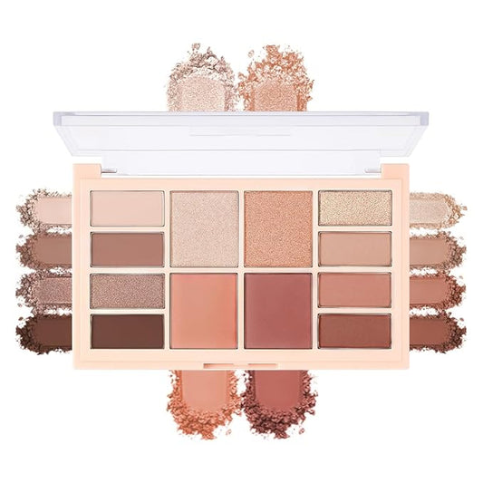 Nude Neutral Eyeshadow Palette, Warm Brown & Caramel Matte Shimmer Glitter Eye Shadow Kit, High Pigment Blendable Long-Lasting Natural Soft Glam Makeup Palette for Daily Wear 1#