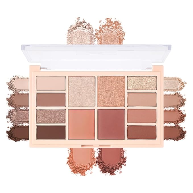 12-Color Neutral Nude Eyeshadow Palette – Matte, Shimmer&Glitter Warm Brown Caramel Shades, High-Pigment, Long-Lasting, Blendable Soft Glam Eye Shadow Makeup Kit for Daily Wear, Beginners&Mature Eyes