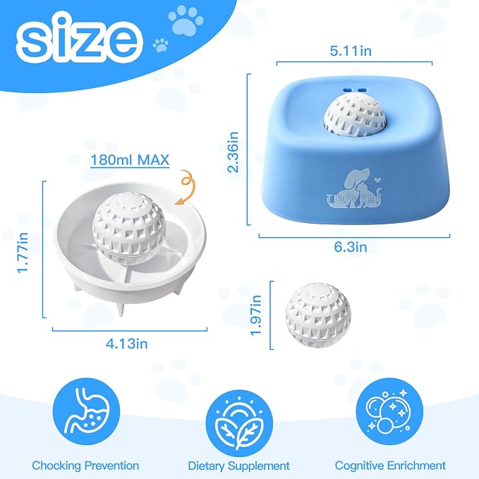 TUGFREE Slow Feeder Dog Bowls, Lick Sphere Puzzle Feeder for Liquid Treats, Non-Spill Puppy Lick Bowl for Bone Broth & Yogurt, Interactive Slow Eating Toy for Anxiety Relief, Boredom and Post-Op Care