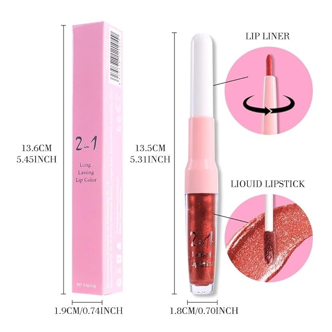 evpct Orange Metallic Shimmer Lip Liner and Lipstick Combo Lip Gloss Stain Set Makeup for Women Long Lasting Waterproof 24, Orange Frosted Metallic Shimmer Glitter Glossy Iridescent Liquid Lipstick 22