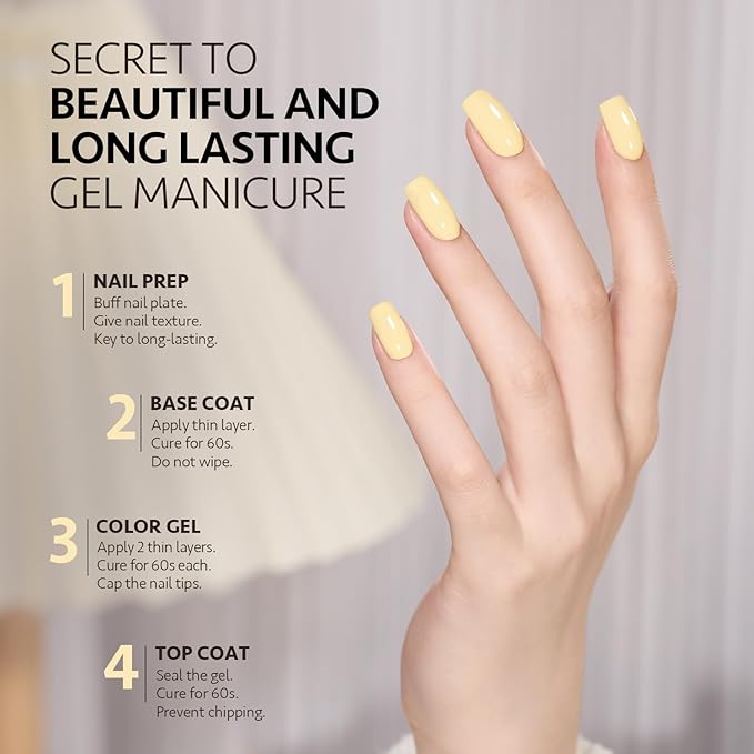 GAOY Pastel Yellow Gel Nail Polish, 16ml Soak Off Gel Polish, UV Light Cure for Nail Art DIY Manicure at Home, 1997 Pastel Yellow