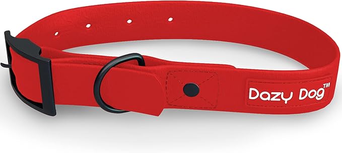 Dazy Dog Waterproof Durable Dog Collar, Odor Proof and Easy Clean TPU Collar, Stronger Than Biothane, Silicone, and Rubber, for Small, Medium, and Large Dogs (Large, Red)
