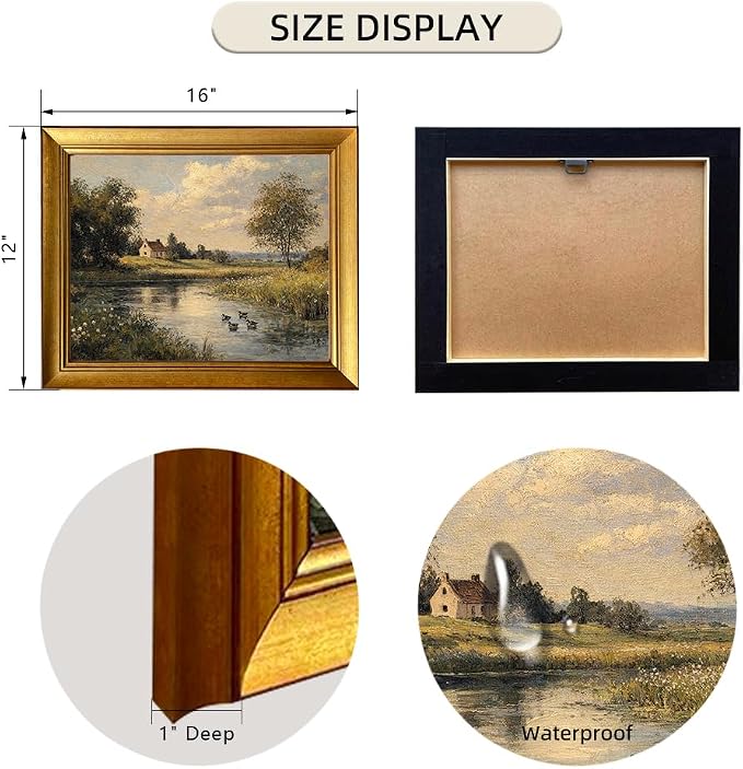 Gold Framed Vintage River Landscape Wall Art Ducks Print Poster Cottage Core Decor Country Landscape Artworks for Living Room Bedroom Bathroom Decor