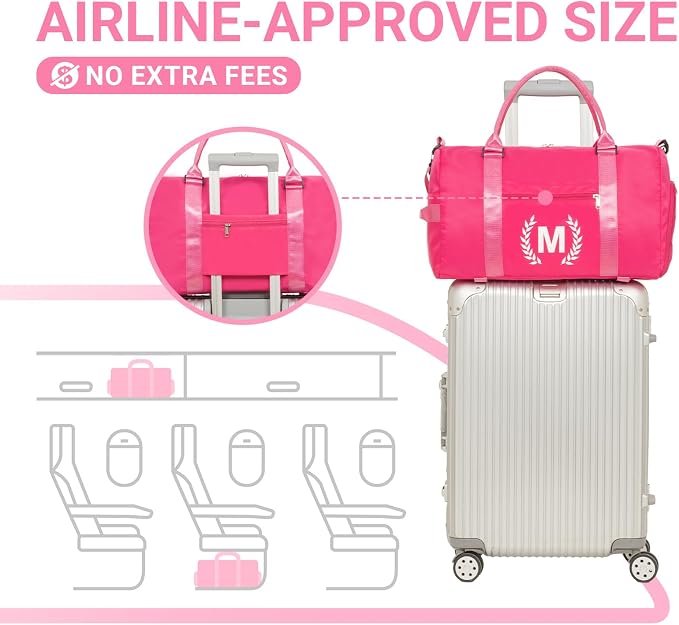 Gym Bag for Women, Personalized Duffle Bag with Shoe Compartment, Sports Bag for Yoga & Dance with Wet Pocket and Mat Strap(HotPink,I)