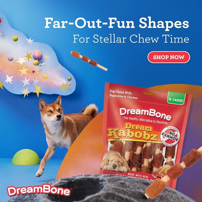 DreamBone Kabobz Rawhide-Free Dog Treats With Real Protein, 18 Count | Daily Chew, Digests Safely and Completely, Made With Real Chicken, Duck, Pork and Veggies, For Adult Dogs