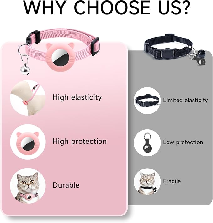 2 Pack Airtag Cat Collar Breakaway Bell Adjustable Nylon Safety