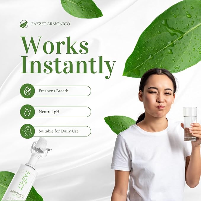 FAZZET ARMONICO Anti-Gingivitis Oral Rinse – Soothe Tonsils, Combat Bad Breath – Alcohol, Gluten, and Paraben Free Mouthwash – Fresh Mint Flavor