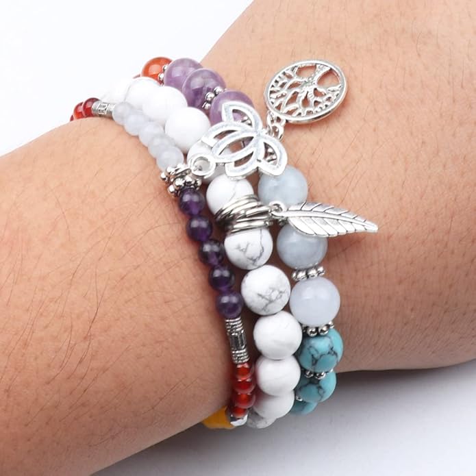 UEUC Tree of Life Yoga Healing Stone Bracelets,Multilayer Lotus Chakra Stone Reiki Bracelet Sets,Anxiety Crystal Natural Stone,for Women Stress Relief