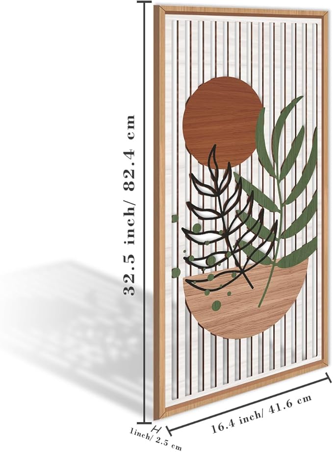 IARTTOP Large Boho Wood Wall Art Framed 16x32 Inch Mid Century Modern Wooden Wall Decor Abstract Bohemian Minimalist Art Decor for Bedroom Living Room Office Set of 3