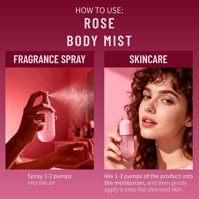4D Rose Body Spray for Women, Long Lasting Floral Fragrance Mist, Paraben & Phthalate Free, Lightweight Non-Sticky Daily Perfume, Skin Safe Romantic Feminine Scent, Travel Size 3.38 fl oz 100ml