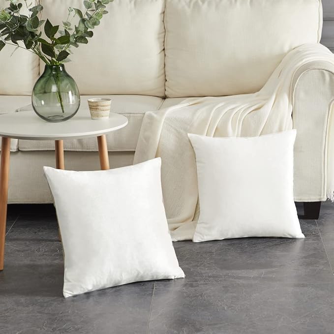 GIGIZAZA Ivory Velvet Decorative 18x18 Throw Pillow Covers for Sofa Bed 2 Pack Soft Cushion Cover