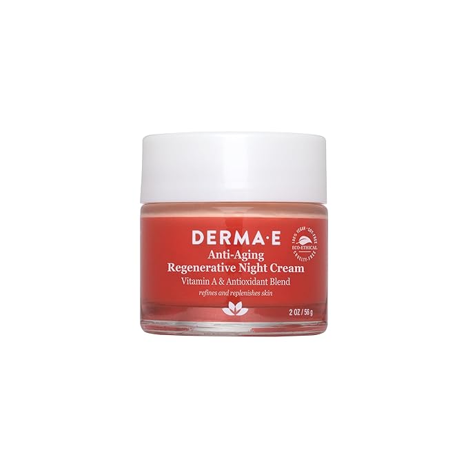 Derma E Anti-Aging Regenerative Night Cream – Firming Astaxanthin Moisturizer For Face – Lightweight Overnight Anti-Wrinkle Cream With Jojoba Oil And Vitamin E, 2 oz