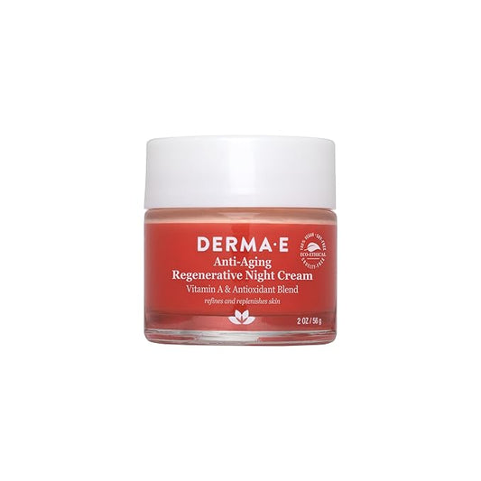 Derma E Anti-Aging Regenerative Night Cream – Firming Astaxanthin Moisturizer For Face – Lightweight Overnight Anti-Wrinkle Cream With Jojoba Oil And Vitamin E, 2 oz