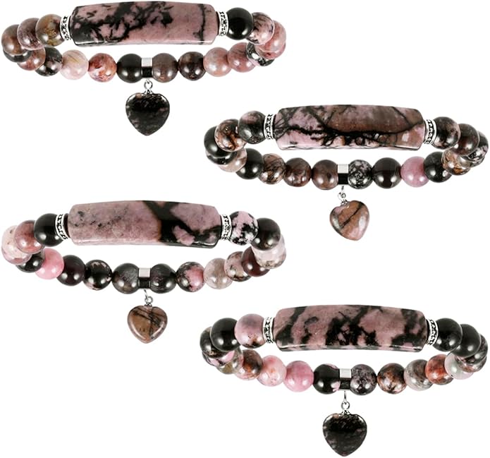 TUMBEELLUWA Healing Stone Bracelet 8mm Beads Chakra Crystal Energy Heart Charm Bracelet Handmade Jewelry for Women
