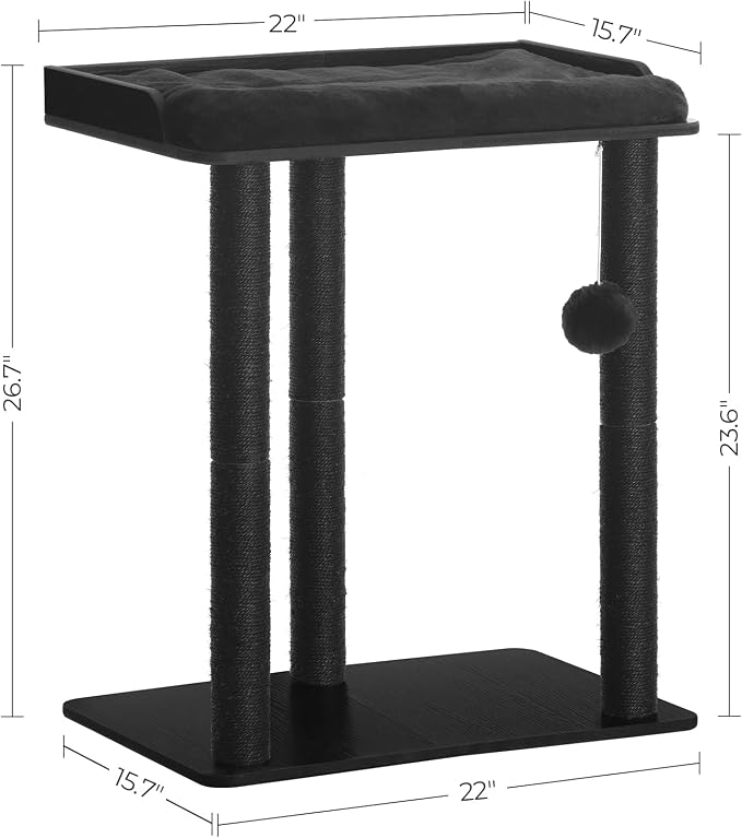 26.7in Cat Tree Tower Condo, Cat Scratch Posts for Indoor Cats, Big Plate, Three 23.6in Full Sisal Scratching Posts, Black