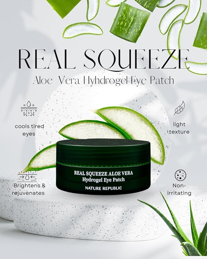 Nature Republic Real Squeeze Aloe Vera Eye Patch – Under Eye Masks for Dark Circles & Puffiness, Cooling & Hydrating Glow, Korean Beauty Skin Care for All Skin Types (60pcs)