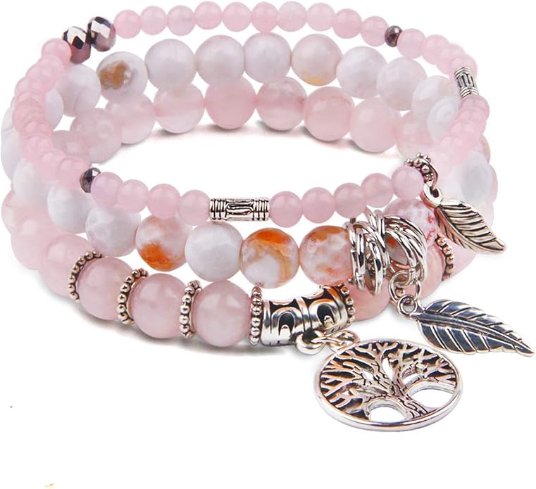 Jardme Healing Crystal Bracelets for Women, 8mm Beaded Natural Stone Stretch Chakra Bracelets Tree of Life Bracelet Jewelry Gifts for Women