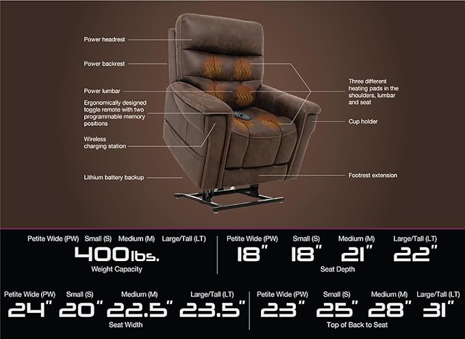 VivaLift! Radiance Power Recliner Lift Chair by PrideMobility, with 3 Heat Pads Heat System (Canyon Ocean, Large-Tall with Curbside Delivery)