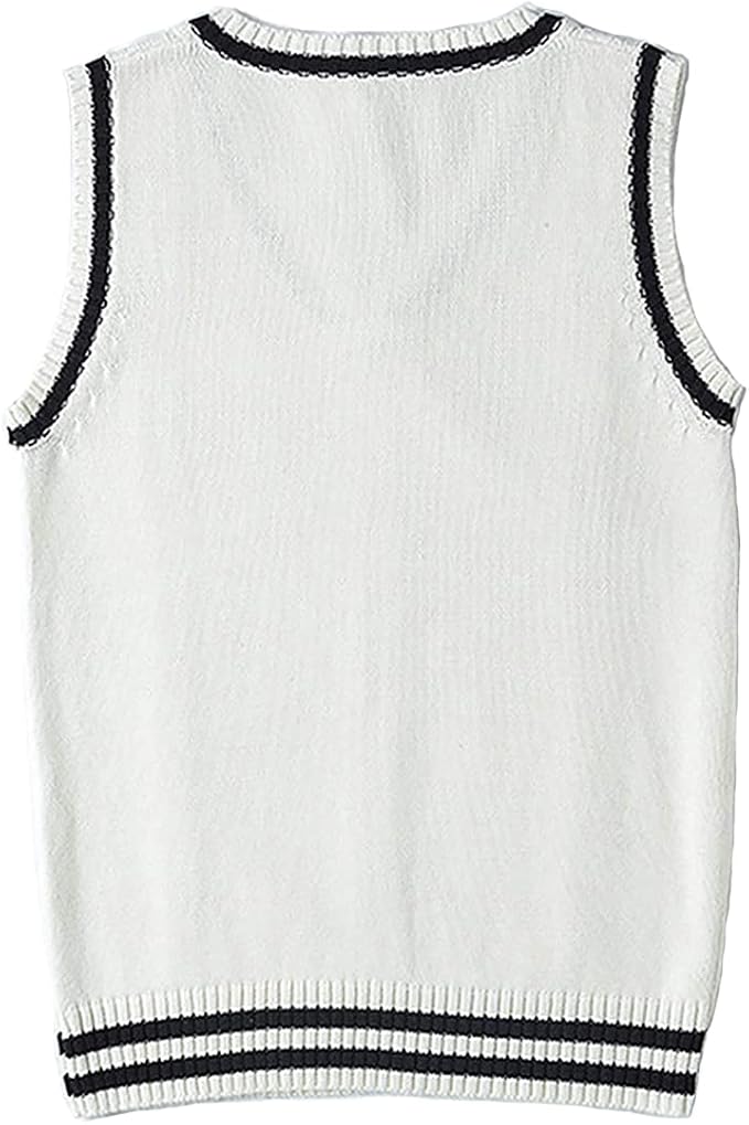 jinghuiyue Women’s V Neck Sweater Vest School Uniform Solid Color Sleeveless Knit Sweaters Pullover Tank Tops