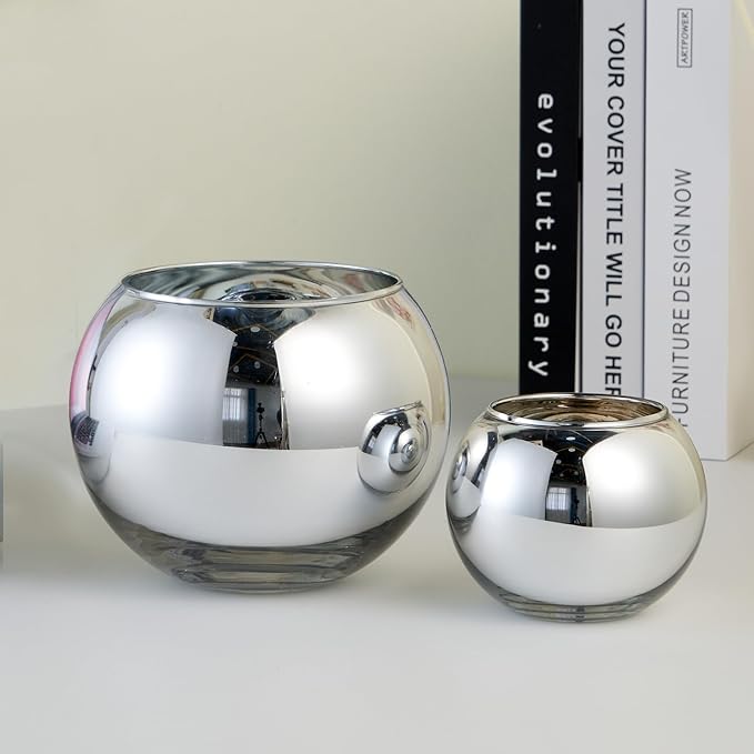 2 PCS Cubicle Accessories, 6'' and 4.2'' Glass Candy Dish Desk Mirror to See Behind You, Home Office Aesthetic Table Vases Flower Pot, Cubicle Convex Desk Rearview Mirror Monitor