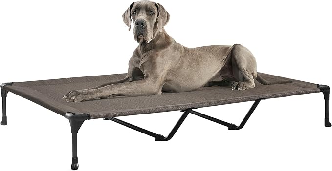 Veehoo Outdoor Elevated Dog Bed Large Sized Dogs, XXL Cooling Raised Dog Cots Beds Training Platform Off Ground Hammock with Breathable Mesh, No-Slip Feet, 59"x37.5", Brown | Off-ground training platform, portable camping hammock, breathable mesh, easy...