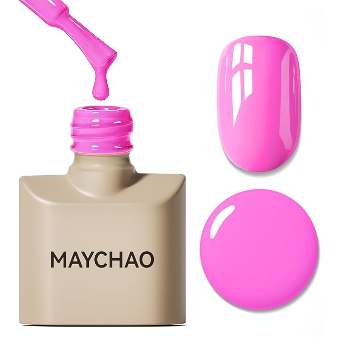 MAYCHAO 15ML Hot Pop Pink Gel Nail Polish 1Pc Pop Pink Gel Polish Soak Off UV LED Nail Polish Nail Art Starter Manicure Salon DIY at Home, 0.5 OZ