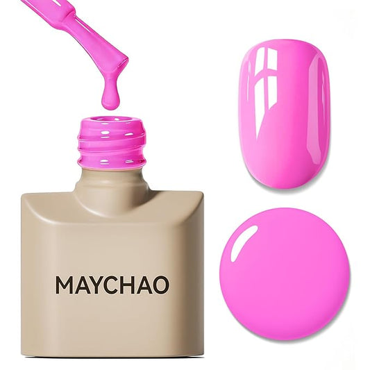 MAYCHAO 15ML Hot Pop Pink Gel Nail Polish 1Pc Pop Pink Gel Polish Soak Off UV LED Nail Polish Nail Art Starter Manicure Salon DIY at Home, 0.5 OZ
