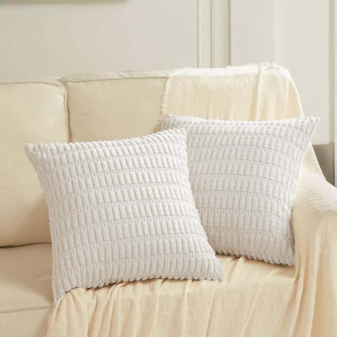 Fancy Homi 4 Packs Decorative Throw Pillow Covers for Living Room Couch Bed, Modern Farmhouse Boho Home Décor Accent Cushion Case, 14" x 14", White