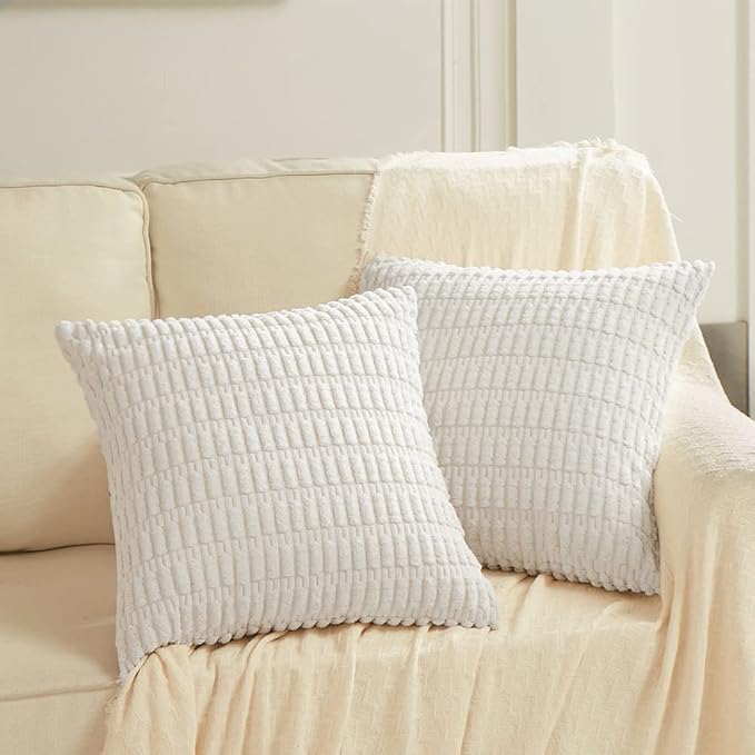 Fancy Homi 4 Packs Decorative Throw Pillow Covers for Living Room Couch Bed, Modern Farmhouse Boho Home Décor Accent Cushion Case, 18" x 18", White