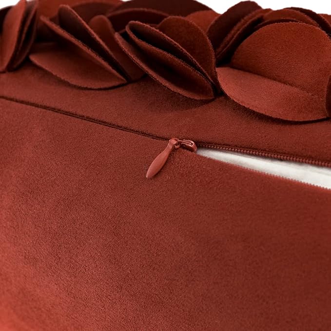 KINGROSE Handmade 3D Flower Throw Pillow Cover, Rust Red, 12x20 Inches | Soft Solid Suede Pillowcase, Rectangle Cushion Cover, Vintage Floral, For Sofa Couch Chair Bed, Home Decorative