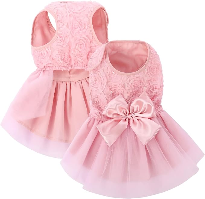 ASENKU Dog Dress Pet Wedding Dress Puppy Birthday Party Outfit, Pink XXS | Dog Flower Girl Dress With Leash Hole, Princess Puppy Dress For Weddings, Daily Wear, Fits Small Medium Large Dogs Cats