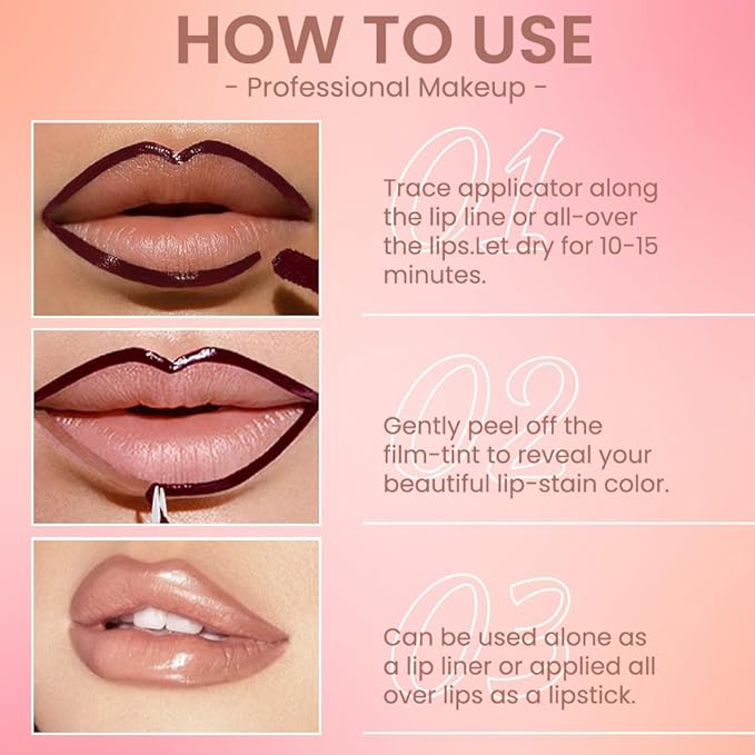 Matte Lip Stain Peel Off Lip liner with Tweezer, Dark Brown Peel Off Lip Stain, Long Lasting Waterproof Lipstick Lip Gloss Tattoo, Transfer-proof for All Skin Types, 0.12 fl oz 05#