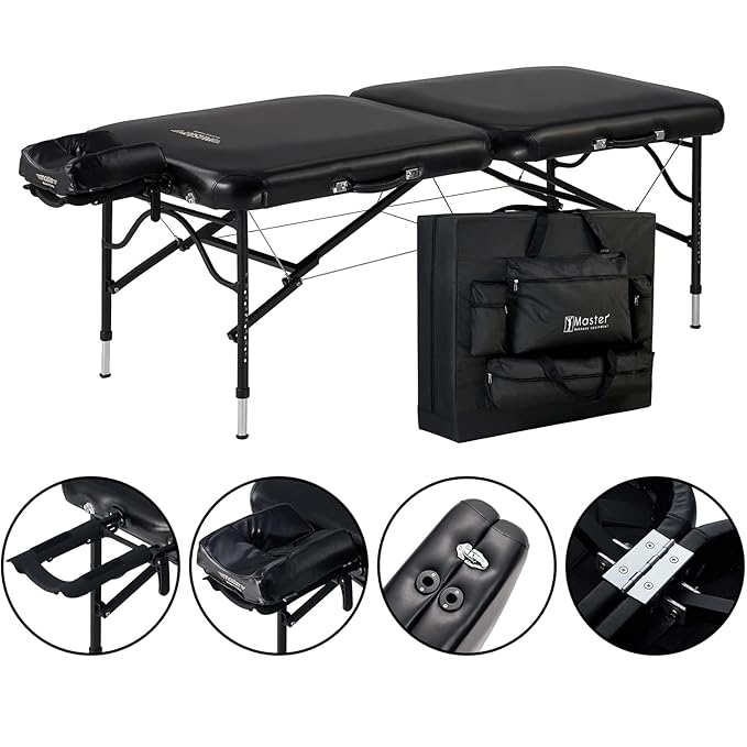 Master Massage 30" StratoMaster Air Massage Table Beauty Bed Package with Extra Music Master Ergonomic Dream Sound Face Cradle Cushion - Black Nano