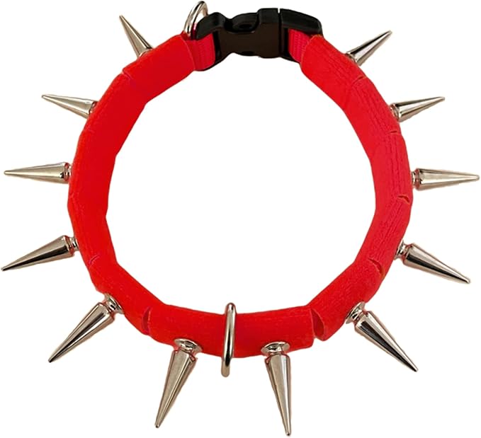 CoyoteCollar Spike Dog Collar, Adj/Replaceable Spikes, Medium, Red
