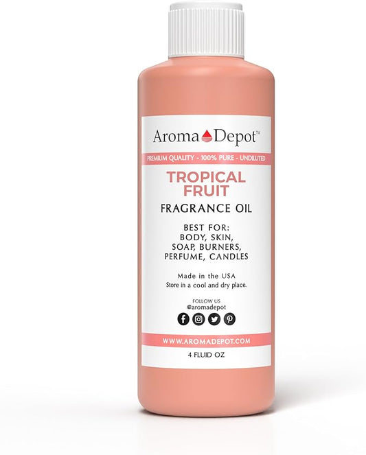 Aroma Depot Tropical Fruit 4 fl oz. Fragrance Oil I Perfume I Skin Oil I Scented Oil for DIY Projects Bath Bombs, Body Butters, Creams & Lotions. Works for Diffuser, Burners, or Warmers.