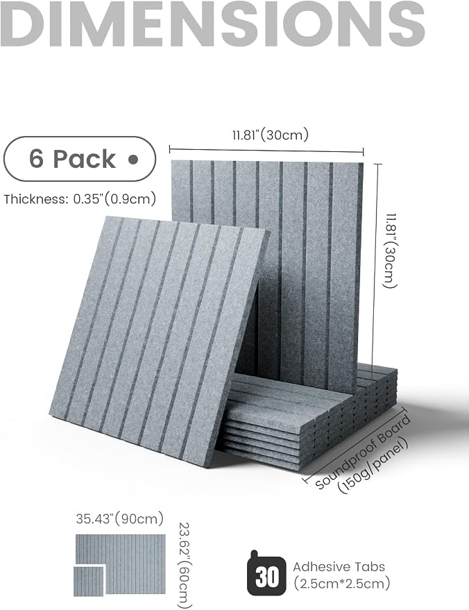 Fluxynara 36" x 24" Large Felt Bulletin Board, Blue Gray | 6 Pack Cork Board Alternative with 30 Safe Adhesive Tabs, Pin Boards for Wall Decor, Home, Office, Classroom,Dorm