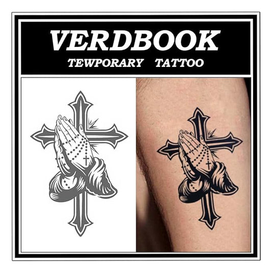 Waterproof Temporary Tattoos: 2-Sheet Tattoo Kit with Realistic Body Stickers, Semi-Permanent Tattoos for Adults Lasting 7-15 Days – Safe for Men & Women, Prayer Beads Cross