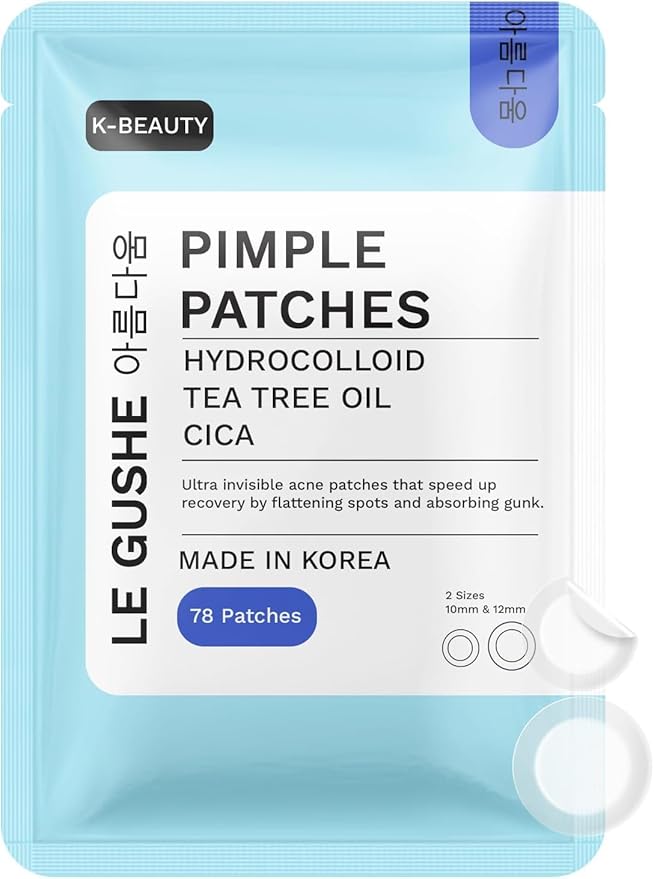 LE GUSHE Korean Pimple Patches for Face (78 Dots) - Hydrocolloid Acne Patches with Tea Tree Oil - Invisible Zit Stickers - Dermatologist Tested - Korean Skin Care