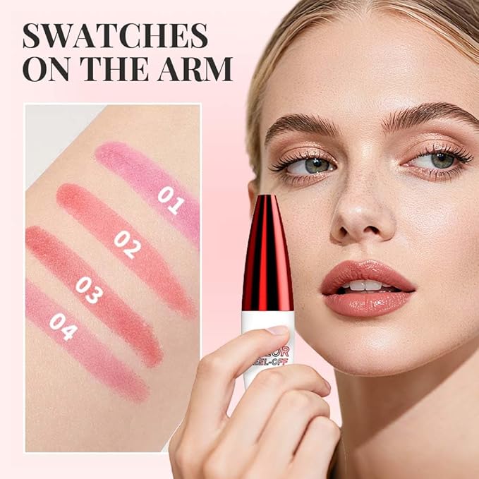 2 PCS Lip Gloss Color Peel Off Lip Stain, Long Lasting Lipstain Peel Off, Charming Lipstick Transfer Proof No Stick Cup (03-Positive Red and 04-Light Pink)