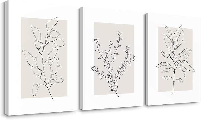 Youillne Neutral Botanical Prints Wall Art Decor Plant Minimalist Canvas Pictures Vintage Beige Wall Art Modern Farmhouse Line Poster Boho Abstract Painting Artwork for Bedroom 24x36 Inch Set of 3