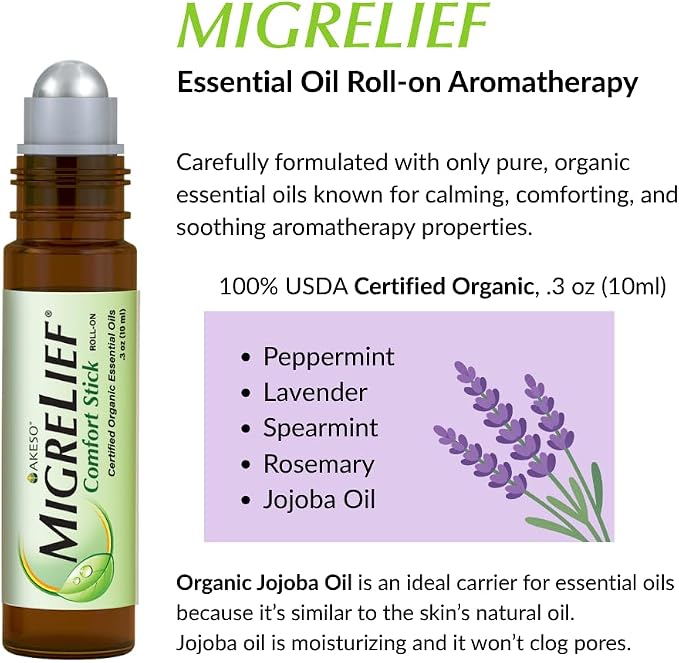 MigreLief Comfort Stick, Migraine and Headache Essential Oil Roll-On - Peppermint Lavender - 10ml