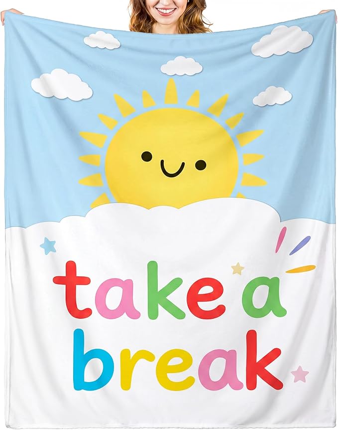 50'' x 60'' Back to School Take a Break Throw Blanket Classroom | Calm Down Corner Break Room Decor for Sofa Couch Bed Reading Corner Blanket Teacher Supplies Classroom Decorations