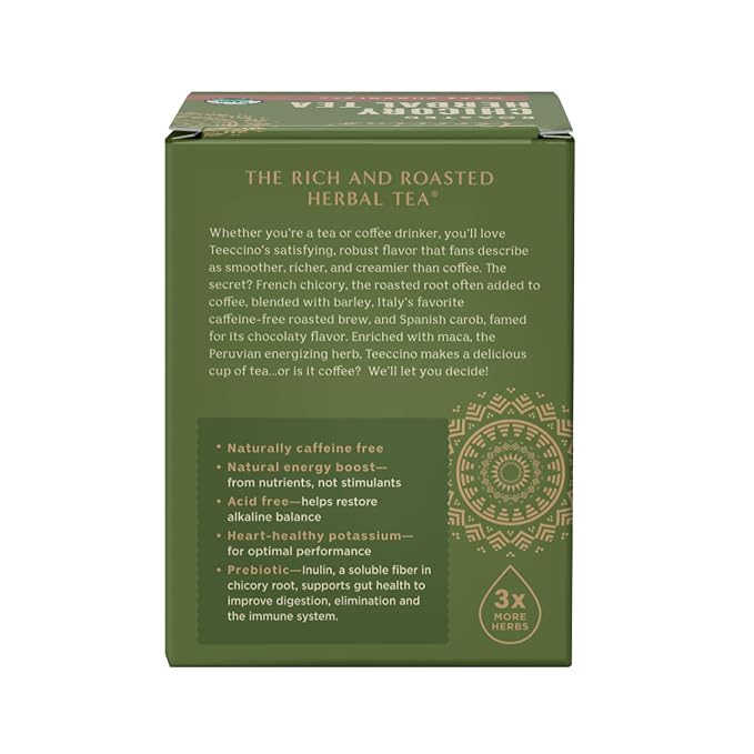 Teeccino Maca Chocolaté Herbal Tea - 10 Tea Bags - Rich & Roasted Herbal Tea That’s Caffeine Free & Prebiotic with Natural Energy from Adaptogenic Peruvian Maca, (Pack of 6)