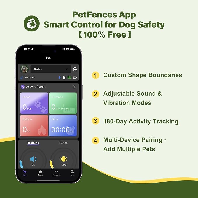 GPS Wireless Dog Collar Fence System - No Monthly Fee App Control, Custom Polygon Boundary & Remote Training, Free Phone Tracker for Up to 5 Pets, Virtual Electric Fence for Dogs