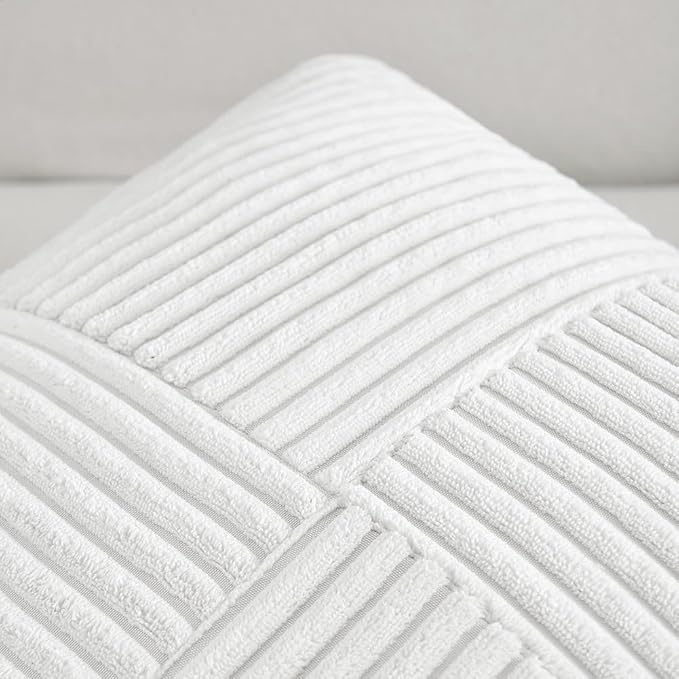 Fancy Homi Pure White Decorative Throw Pillow Covers 16x16 Inch for Living Room Couch Bed, Rustic Farmhouse Boho Home Decor, Soft Corss Patchwork Corduroy Textured Square Cushion Case 40x40 cm