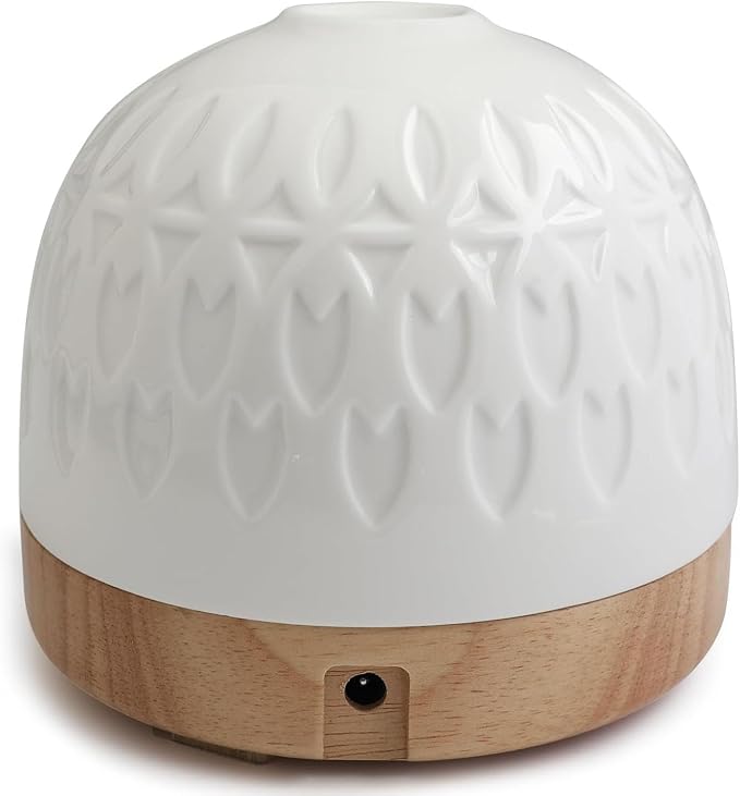 Ceramic Diffuser - 300ML Essential Oil Diffuser,White Porcelain Design, Quiet Cool Mist, 4 Timer Modes, Auto Shut-Off, Night Light for Bedroom and Home