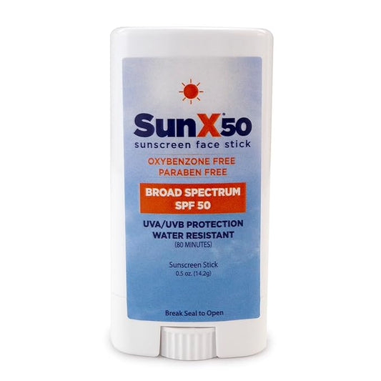CoreTex Sun X 50 SPF Broad Spectrum Sunscreen Face Stick - 0.5oz Travel Size Stick of Paraben, Oxybenzone, Octinoxate, & Oil Free Sunscreen - No White Cast, Water Resistant Up to 80 Minutes