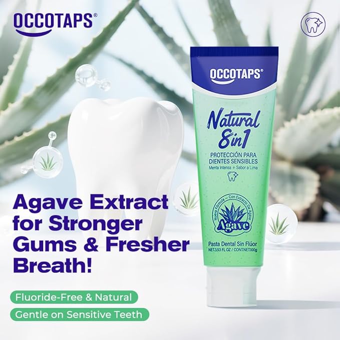 OCCOTAPS Agave Sensitive Toothpaste, Fluoride-Free Natural Whitening Toothpaste for Sensitive Teeth, Gentle Gum Care, Helps Remove Stains, Fresh Mint Herbal Formula, 2 Pk US Manufactured