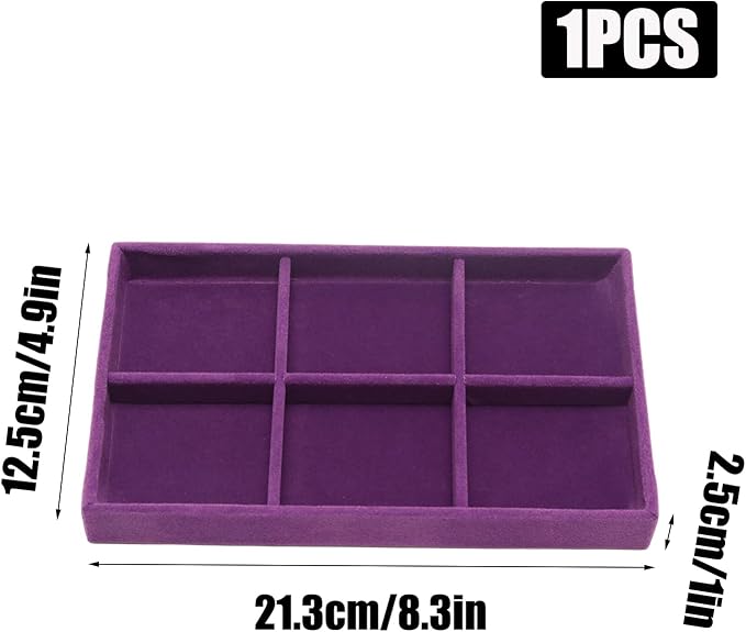 Velvet Jewelry Trays for Drawers, Purple Stackable, 6 Grids | Jewelry Drawer Organizer Inserts, Ring Earring Necklace Bracelet Holder Organizer Display Tray with Removable Dividers