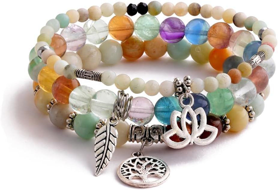 UEUC Tree of Life Yoga Healing Stone Bracelets,Multilayer Lotus Chakra Stone Reiki Bracelet Sets,Anxiety Crystal Natural Stone,for Women Stress Relief